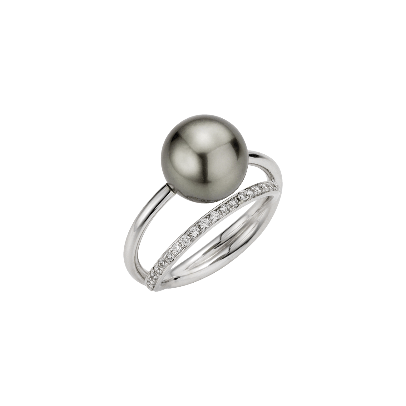 Brillantring 0,20 ct Tahitiperle 750er Weissgold Wave 